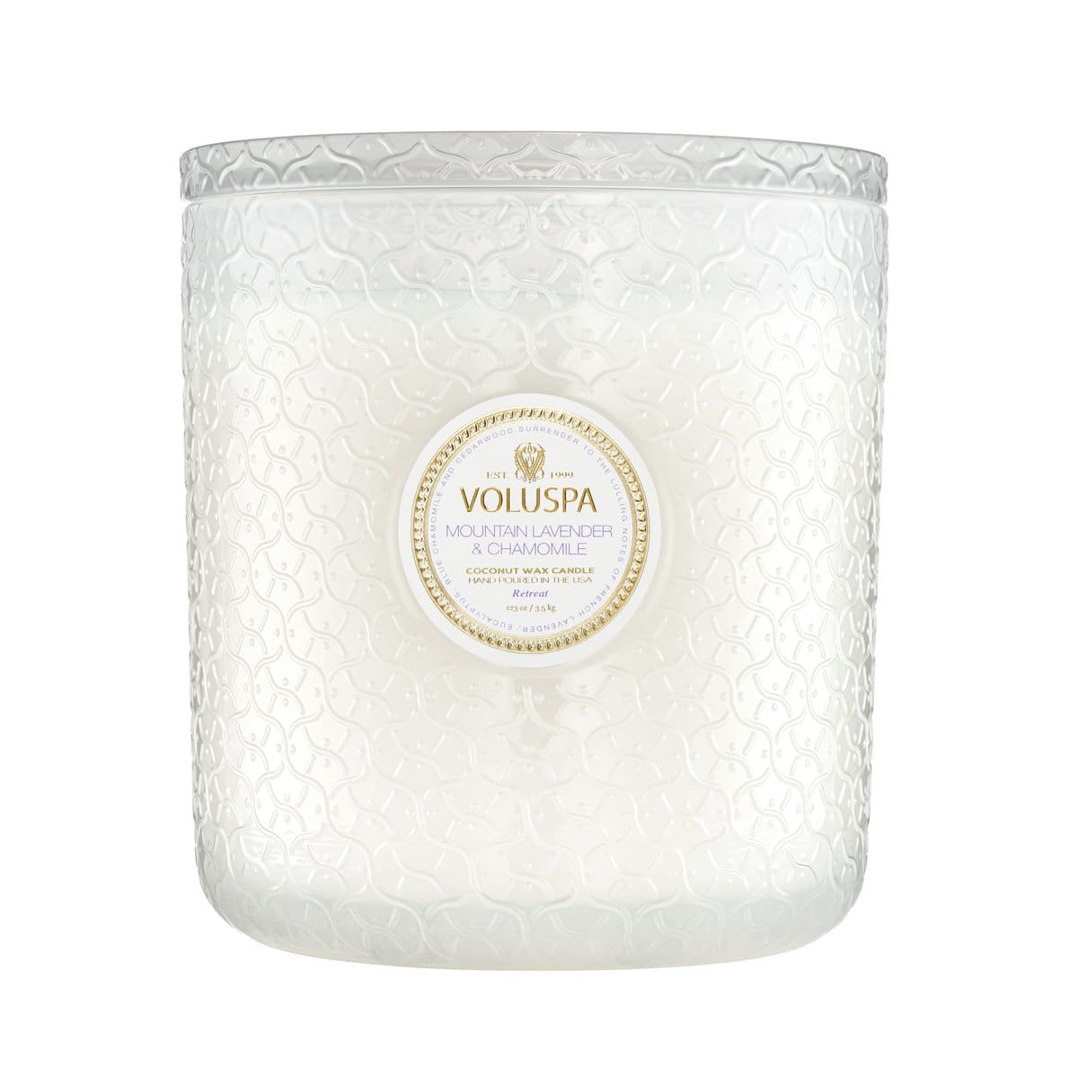 נר ריחני במיכל זכוכית ענק 3.5 קילו - Mountain Lavender & Chamomile VOLUSPA